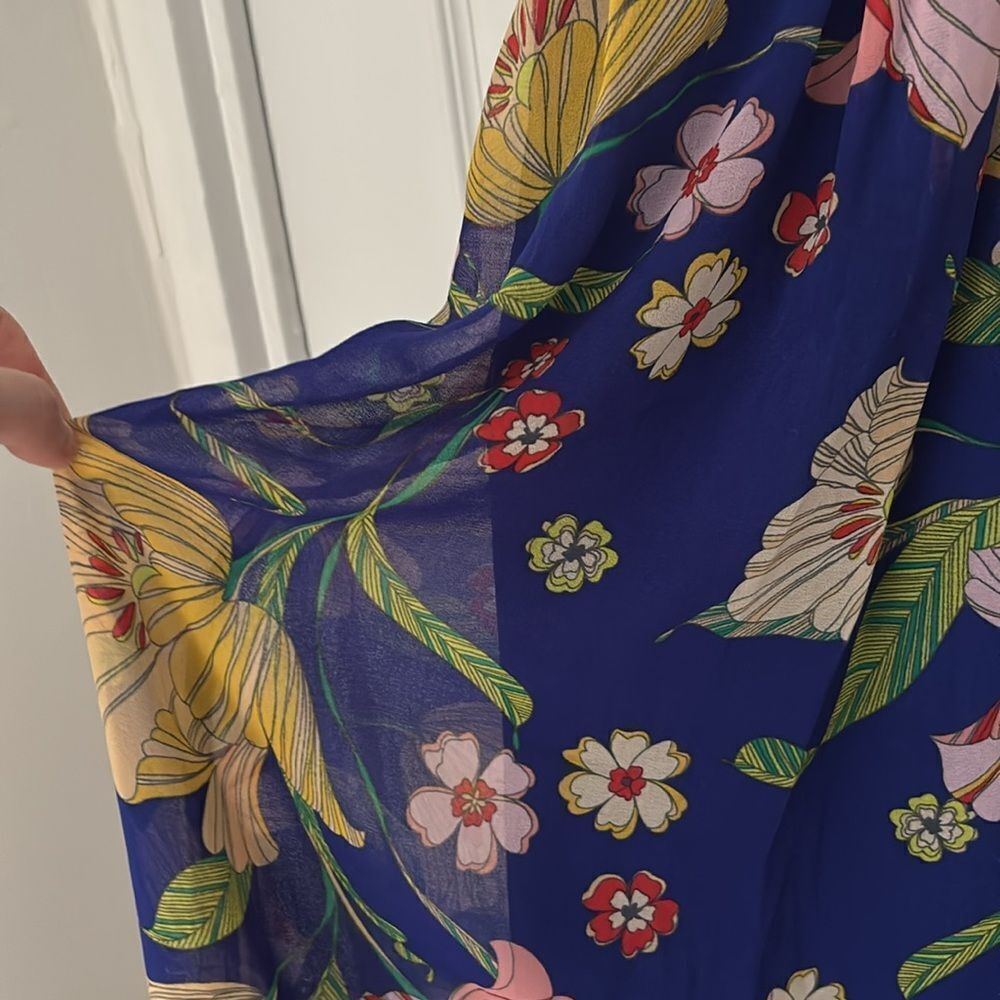 ModCloth “Muster the Length” Floral Maxi Dress Sapphire Blue Yellow Size Small - Picture 6 of 13